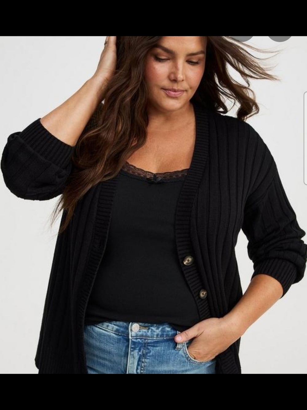 torrid Black Ribbed Button-Front Cardigan